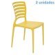 KIT 2 CADEIRAS PLASTICA MONOBLOCO SOFIA AMARELA ENCOSTO VAZADO HORIZONTAL TRAMONTINA