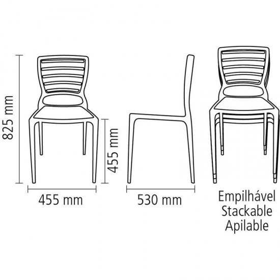 KIT 8 CADEIRAS PLASTICA MONOBLOCO SOFIA PRETA ENCOSTO VAZADO HORIZONTAL TRAMONTINA