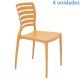 KIT 4 CADEIRAS PLASTICA MONOBLOCO SOFIA LARANJA ENCOSTO VAZADO HORIZONTAL TRAMONTINA