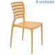 KIT 8 CADEIRAS PLASTICA MONOBLOCO SOFIA LARANJA ENCOSTO VAZADO HORIZONTAL TRAMONTINA