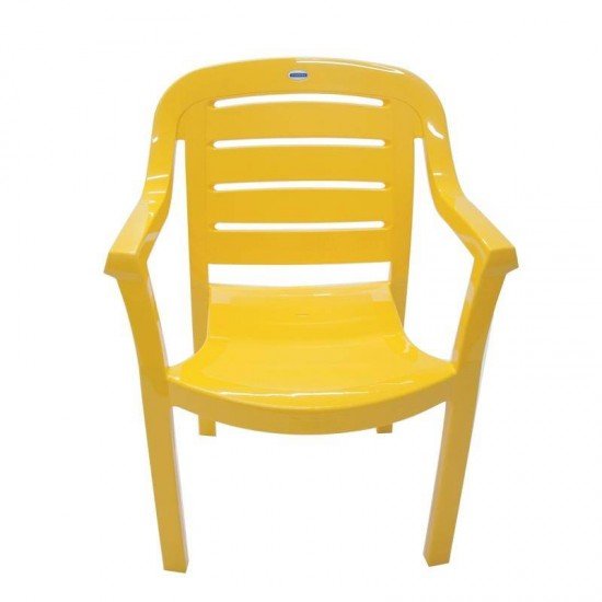 CADEIRA PLASTICA MONOBLOCO COM BRACOS MIAMI AMARELA COM O ENCOSTO VAZADO HORIZONTAL