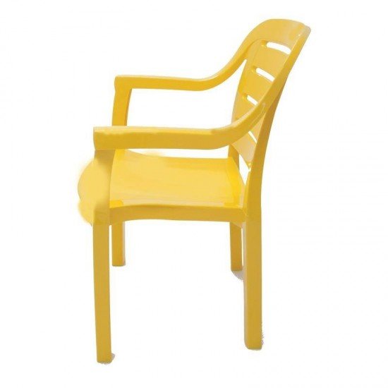 CADEIRA PLASTICA MONOBLOCO COM BRACOS MIAMI AMARELA COM O ENCOSTO VAZADO HORIZONTAL