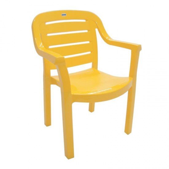 CADEIRA PLASTICA MONOBLOCO COM BRACOS MIAMI AMARELA COM O ENCOSTO VAZADO HORIZONTAL