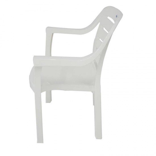 CADEIRA PLASTICA MONOBLOCO COM BRACOS MIAMI BRANCA COM O ENCOSTO VAZADO HORIZONTAL