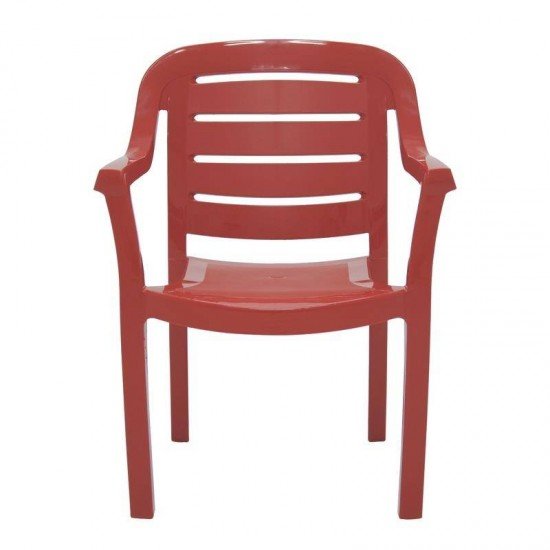 CADEIRA PLASTICA MONOBLOCO COM BRACOS MIAMI VERMELHA COM O ENCOSTO VAZADO HORIZONTAL