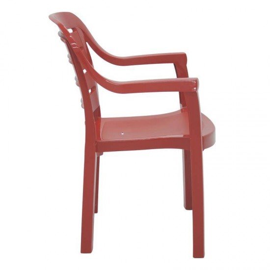 CADEIRA PLASTICA MONOBLOCO COM BRACOS MIAMI VERMELHA COM O ENCOSTO VAZADO HORIZONTAL