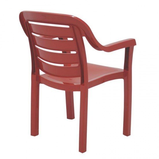 CADEIRA PLASTICA MONOBLOCO COM BRACOS MIAMI VERMELHA COM O ENCOSTO VAZADO HORIZONTAL