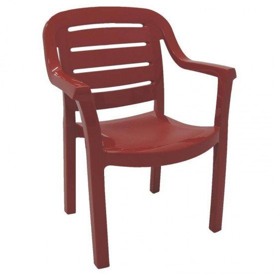 CADEIRA PLASTICA MONOBLOCO COM BRACOS MIAMI VERMELHA COM O ENCOSTO VAZADO HORIZONTAL