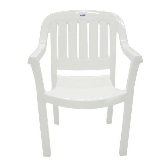 CADEIRA PLASTICA MONOBLOCO COM BRACOS MIAMI BRANCA COM O ENCOSTO VAZADO VERTICAL