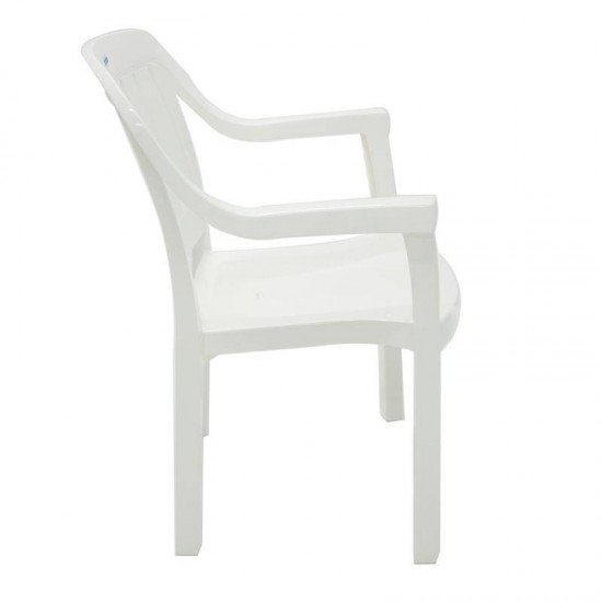 CADEIRA PLASTICA MONOBLOCO COM BRACOS MIAMI BRANCA COM O ENCOSTO VAZADO VERTICAL