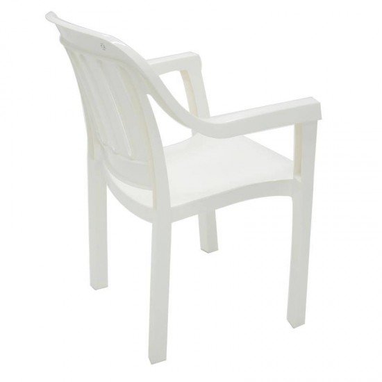 CADEIRA PLASTICA MONOBLOCO COM BRACOS MIAMI BRANCA COM O ENCOSTO VAZADO VERTICAL