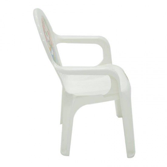 CADEIRA PLASTICA MONOBLOCO COM BRACOS INFANTIL CATTY BRANCA COM DECORACAO IN MOLD