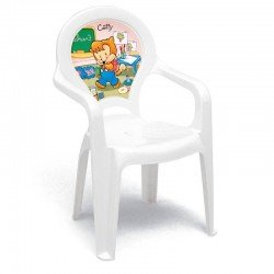 CADEIRA PLASTICA MONOBLOCO COM BRACOS INFANTIL CATTY BRANCA COM DECORACAO IN MOLD