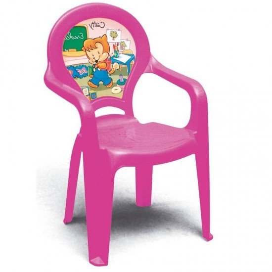 CADEIRA PLASTICA MONOBLOCO COM BRACOS INFANTIL CATTY ROSA COM DECORACAO IN MOLD