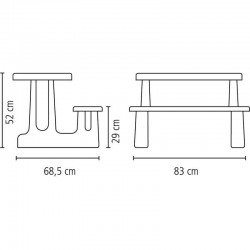 CONJ DE UM TAMPO VERMELHO, ASSENTO AZUL E UMA BASE AMARELA DE PLASTICOS MONTAVEL ESCOLAR