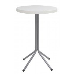 MESA SIGMA ALTA COM TAMPO REDONDO EM POLIPROPILENO BRANCO E BASE DE ACO INOX TRAMONTINA