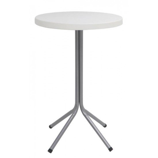MESA SIGMA ALTA COM TAMPO REDONDO EM POLIPROPILENO BRANCO E BASE DE ACO INOX TRAMONTINA