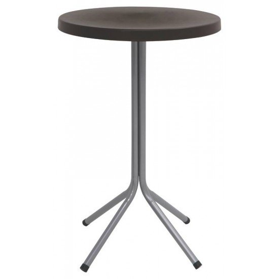 MESA SIGMA ALTA COM TAMPO REDONDO EM POLIPROPILENO MARROM E BASE DE ACO INOX TRAMONTINA