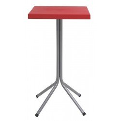 MESA SIGMA ALTA COM TAMPO QUADRADO EM POLIPROPILENO VERMELHO E BASE DE ACO INOX TRAMONTINA