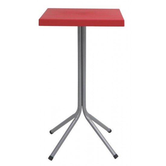 MESA SIGMA ALTA COM TAMPO QUADRADO EM POLIPROPILENO VERMELHO E BASE DE ACO INOX TRAMONTINA