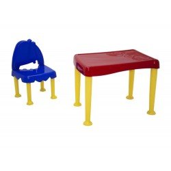 CONJ INF DE 1 MESA E 1 CAD PLASTICA MONTAVEIS MONSTER NAS CORES VERMELHA. AZUL E AMARELA TRAMONTINA