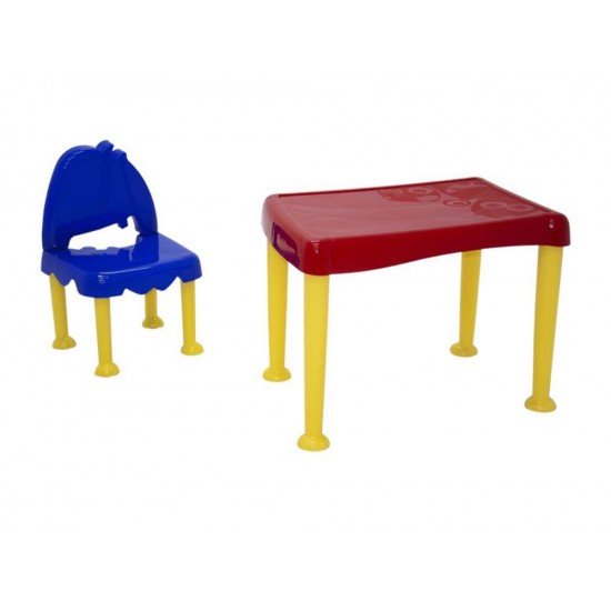 CONJ INF DE 1 MESA E 1 CAD PLASTICA MONTAVEIS MONSTER NAS CORES VERMELHA. AZUL E AMARELA TRAMONTINA