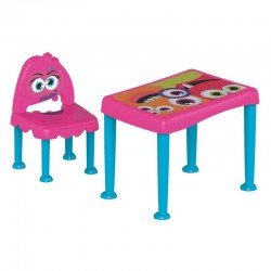 CONJUNTO INFANTIL DE 1 MESA E 1 CADEIRA PLASTICAS MONTAVEIS MONSTER ROSA E AZUL