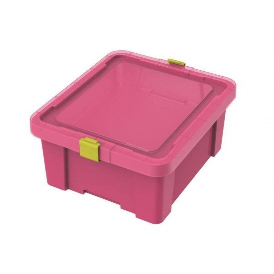 CAIXA ORGANIZADORA COM TAMPA EM PLASTICO KIDS 17LITROS  ROSA