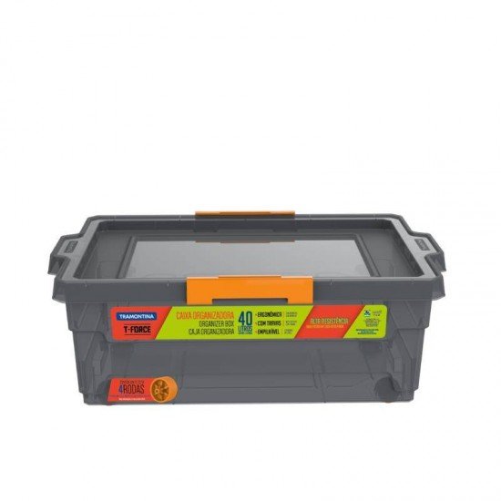CAIXA ORGANIZADORA COM TAMPA E RODAS EM PLASTICO 40 LITROS FUME
