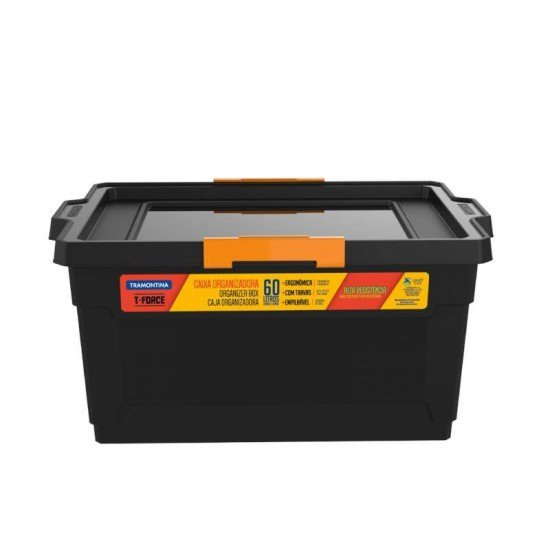 CAIXA ORGANIZADORA COM TAMPA EM PLASTICO 60 LITROS PRETA