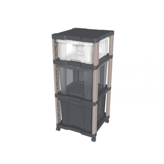 GAVETEIRO EM PLASTICO OFFICE 3 GAVETAS TRANSPARENTE FUME GRAFITE