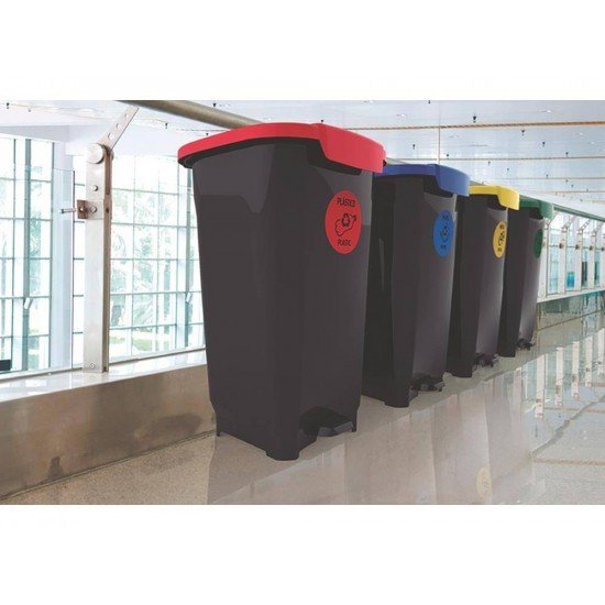 LIXEIRA EM PLASTICO T-FORCE PRETO E VERMELHO 50 LITROS