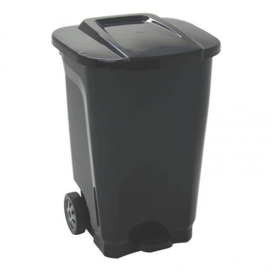LIXEIRA EM PLASTICO T-FORCE PRETO DE 100L COM EIXO DE METAL E RODAS DE BORRACHA