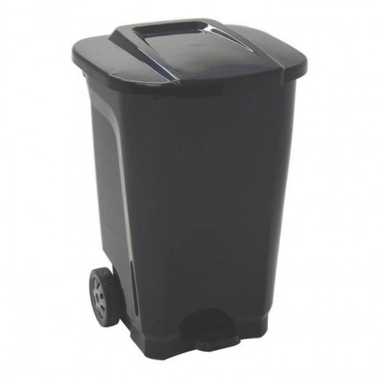 LIXEIRA EM PLASTICO T-FORCE PRETO DE 100L COM EIXO DE METAL E RODAS DE BORRACHA