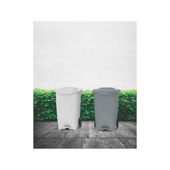 LIXEIRA EM PLASTICO T-FORCE BRANCO DE 100L COM EIXO DE METAL E RODAS DE BORRACHA