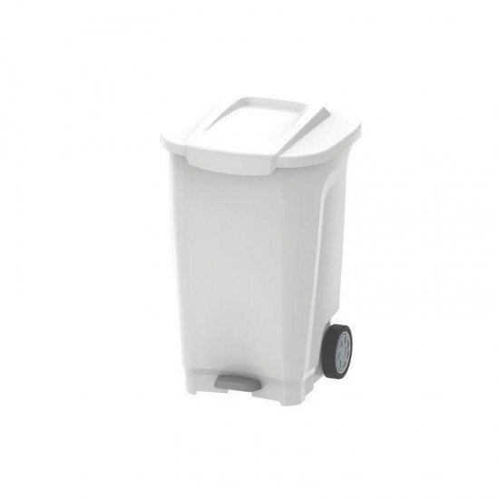 LIXEIRA EM PLASTICO T-FORCE BRANCO DE 100L COM EIXO DE METAL E RODAS DE BORRACHA