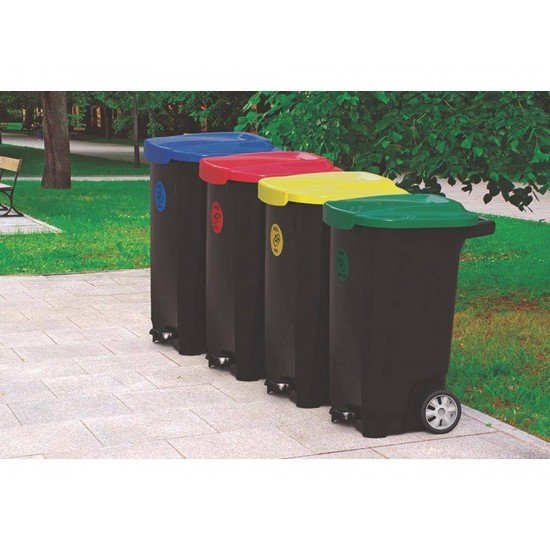 LIXEIRA EM PLASTICO T-FORCE PRETO E VERDE 100 LITROS COM RODAS