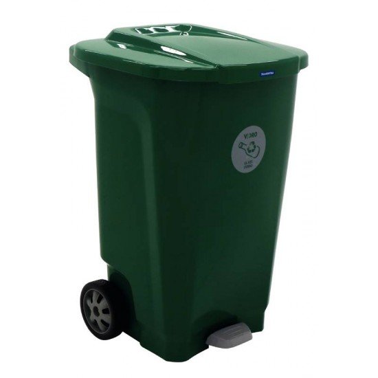LIXEIRA TRAMONTINA T-FORCE COLETA SELETIVA VIDRO EM POLIPROPILENO VERDE COM RODAS 100 L