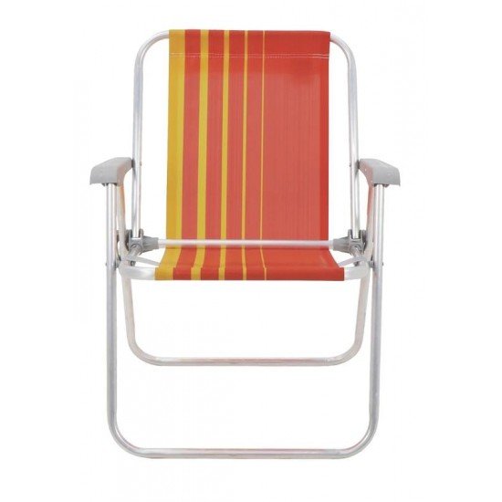 CADEIRA DE PRAIA TRAMONTINA SAMOA ALTA EM ALUMÍNIO COM ASSENTO LARANJA E AMARELO