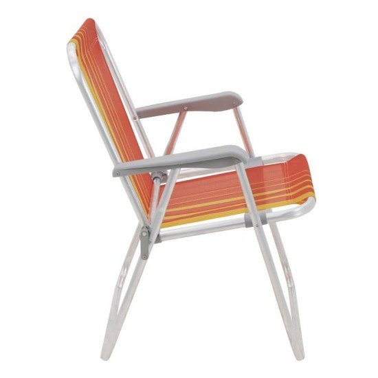 CADEIRA DE PRAIA TRAMONTINA SAMOA ALTA EM ALUMÍNIO COM ASSENTO LARANJA E AMARELO