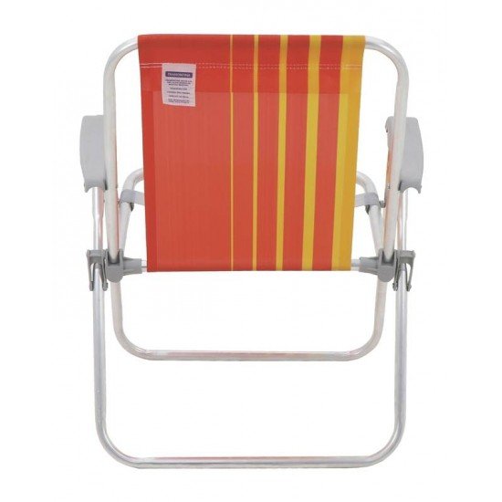 CADEIRA DE PRAIA TRAMONTINA SAMOA ALTA EM ALUMÍNIO COM ASSENTO LARANJA E AMARELO