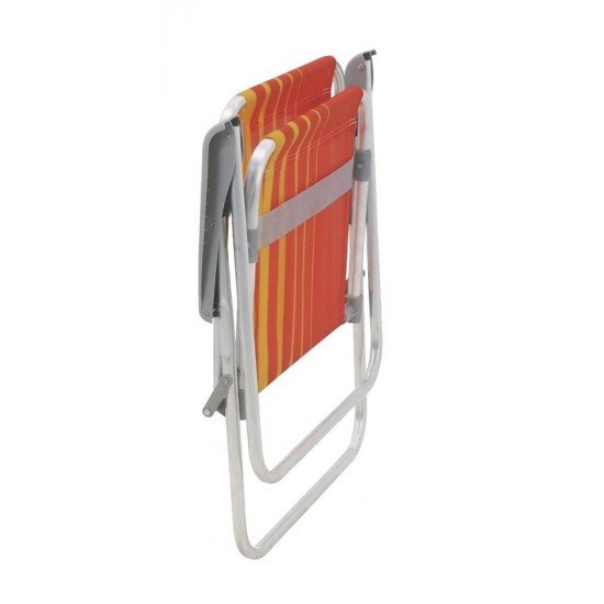 CADEIRA DE PRAIA TRAMONTINA SAMOA ALTA EM ALUMÍNIO COM ASSENTO LARANJA E AMARELO