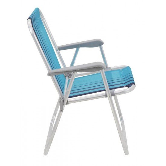 CADEIRA DE PRAIA TRAMONTINA SAMOA ALTA EM ALUMÍNIO COM ASSENTO AZUL
