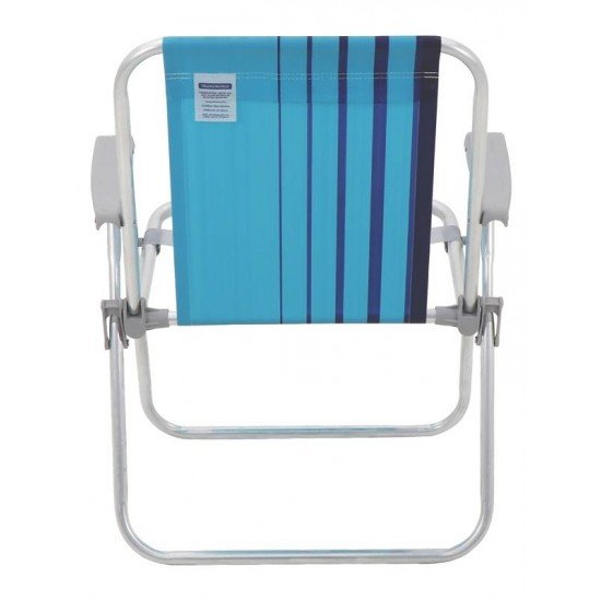 CADEIRA DE PRAIA TRAMONTINA SAMOA ALTA EM ALUMÍNIO COM ASSENTO AZUL