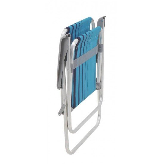 CADEIRA DE PRAIA TRAMONTINA SAMOA ALTA EM ALUMÍNIO COM ASSENTO AZUL