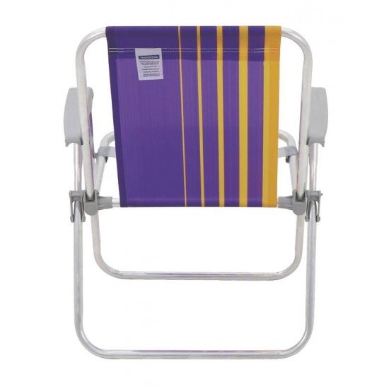 CADEIRA DE PRAIA TRAMONTINA SAMOA ALTA EM ALUMÍNIO COM ASSENTO ROXO E AMARELO