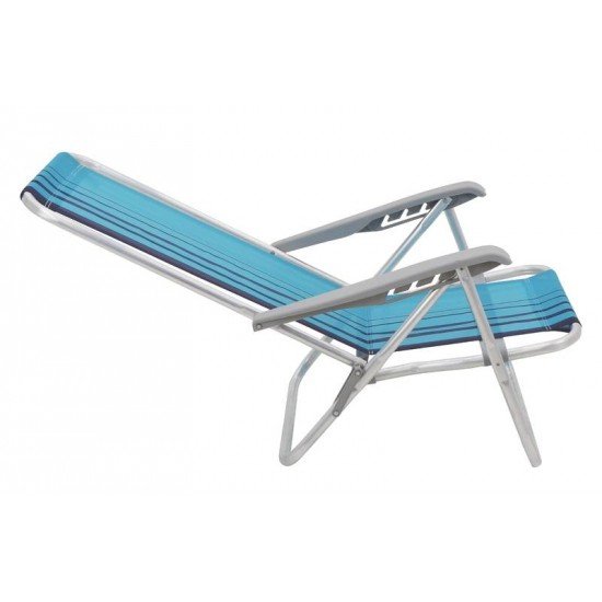 CADEIRA DE PRAIA RECLINÁVEL TRAMONTINA BALI BAIXA EM ALUMÍNIO COM ASSENTO AZUL