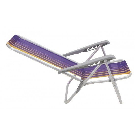 CADEIRA DE PRAIA RECLINÁVEL TRAMONTINA BALI BAIXA EM ALUMÍNIO COM ASSENTO ROXO E AMARELO