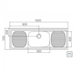PIA DE APOIO EM ACO INOX 160X55CM TRAMONTINA STRATTA 56