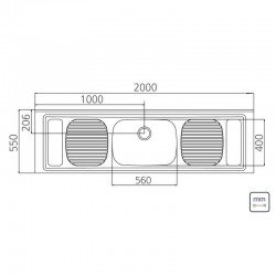 PIA DE APOIO EM ACO INOX 200X55CM TRAMONTINA STRATTA 56 PLUS